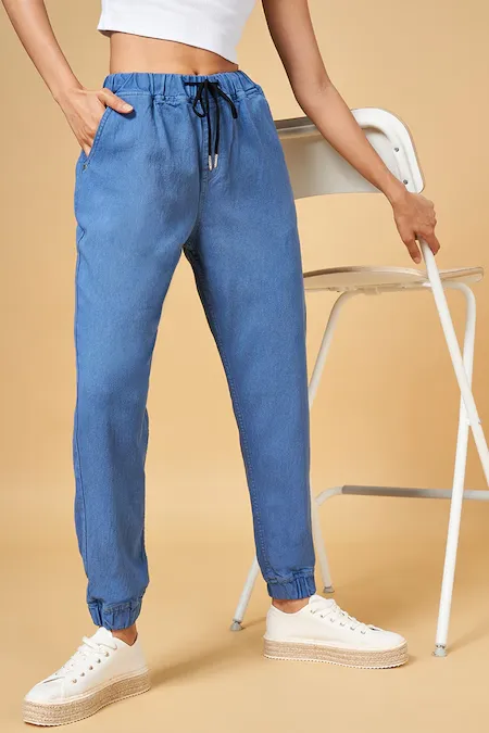 Medium Blue Solid Full Length Casual Women Relaxed Fit Jeans